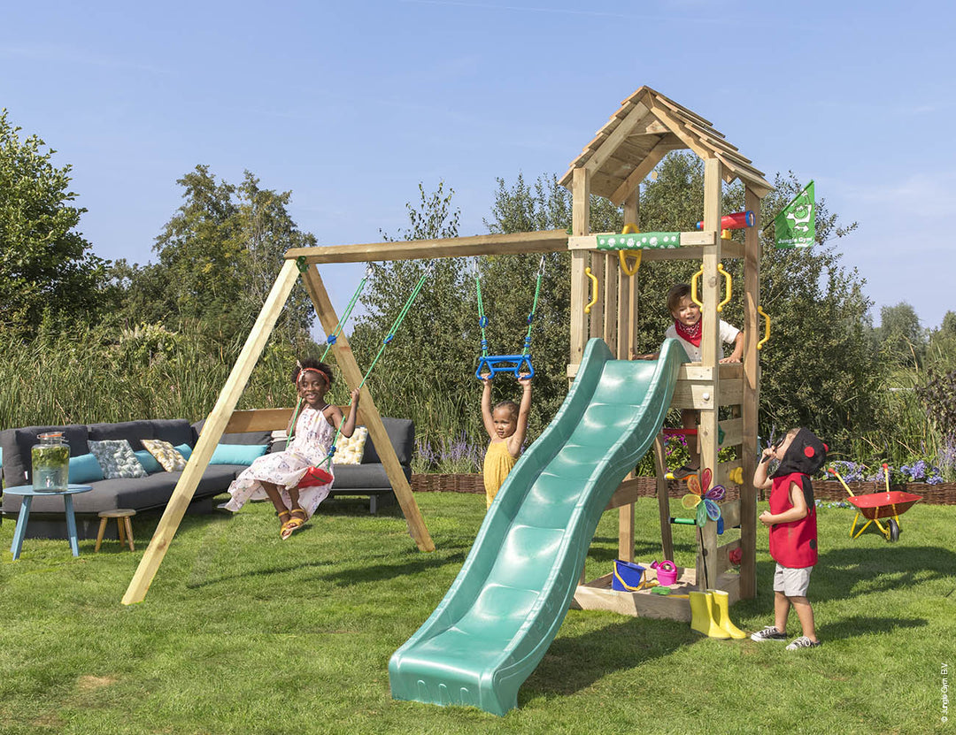 Jungle Cocoon | Wooden climbing frame with double swing