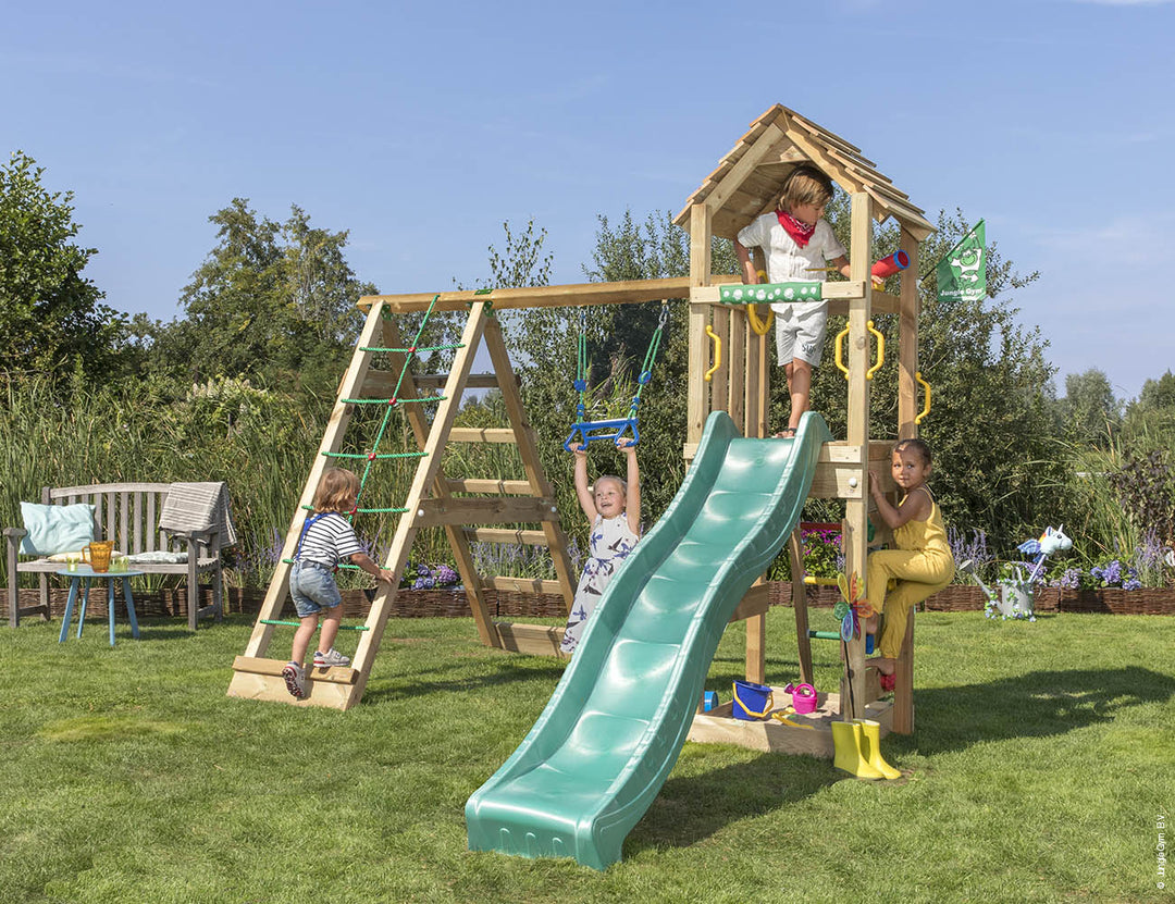 Jungle Cocoon | Wooden climbing frame with swing & climbing net